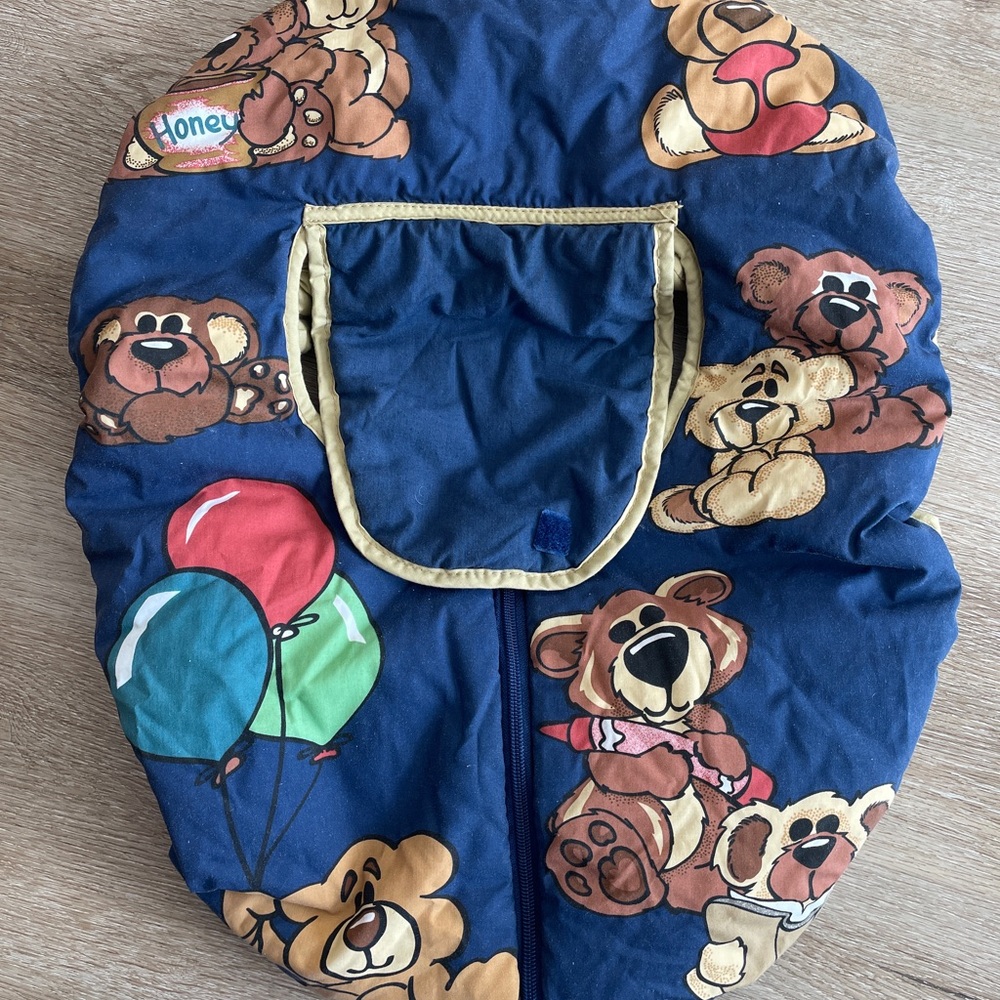 Vintage 90s Bear Cozy Cover for Infant Car seat Reversible